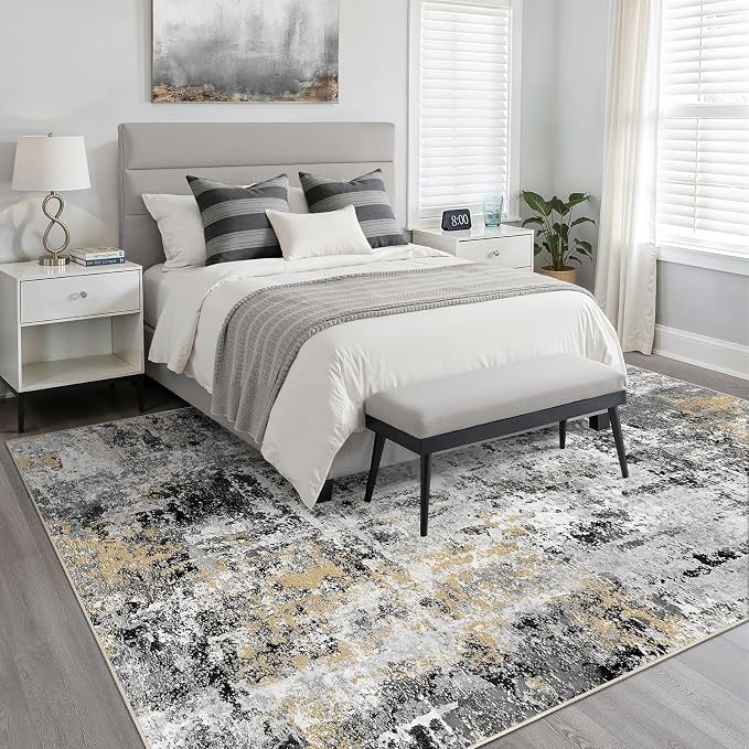 10x14 Area Rugs Living Room: Washable Large Abstract Neutral Modern Soft Rug - Image 3
