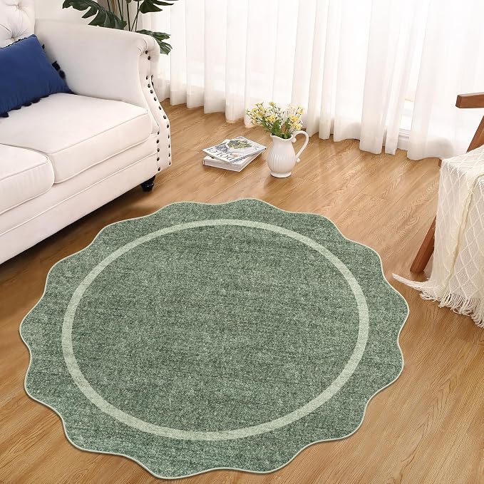 GarveeHome Scalloped Round Area Rugs, Washable Small Round Rug 3 ft Non-Slip - Image 3