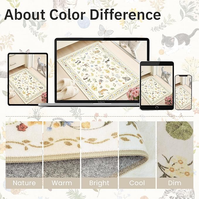 Soalmost Cat 9x12 Area Rugs for Living Room, Machine Washable Animal Floral - Image 8