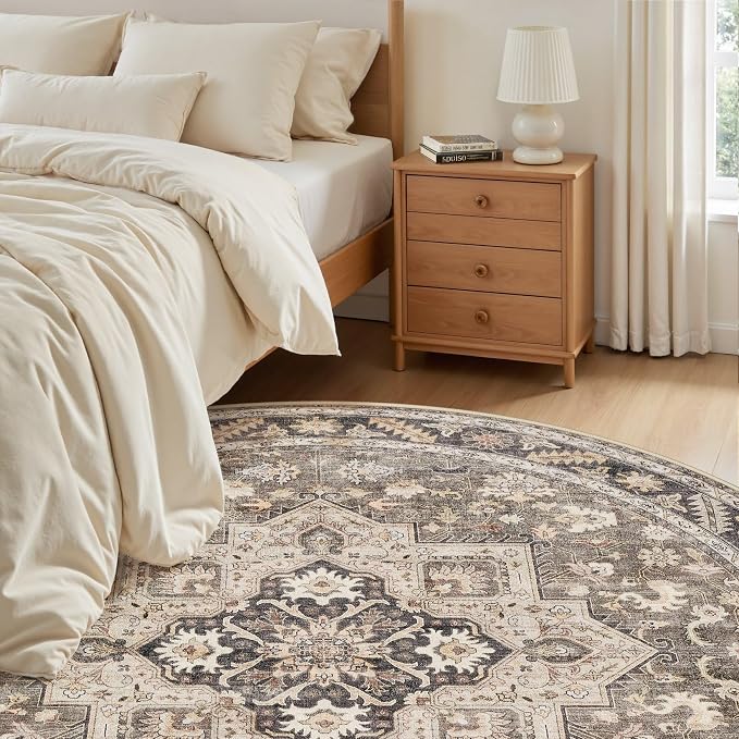 6ft Round Vintage Living Room Area Rug - Image 4