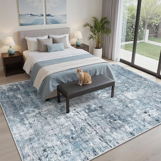 Soalmost 5x8 Area Rugs Blue/Grey Low Pile Indoor Washable Trendy Faded Style - Image 3