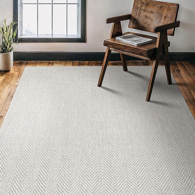 CAMILSON Easy Jute Rug 4x6, Indoor Outdoor Off-White Color Fiber Area Rugs - Image 4