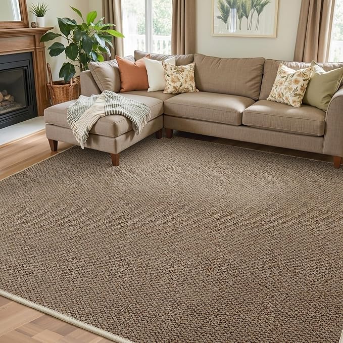 Faux Jute Area Rug 4'x6', Washable & Non-Slip, Taupe | 0.27" Low Pile Easy Jute by Unknown