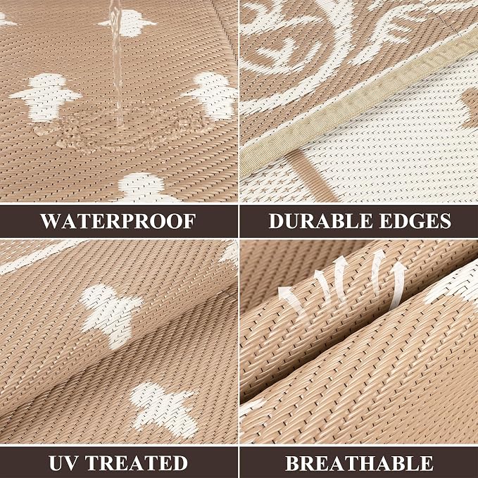 Pauwer Waterproof Outdoor Rug 8x10, Reversible Plastic Straw Patio Camping Rug - Image 3