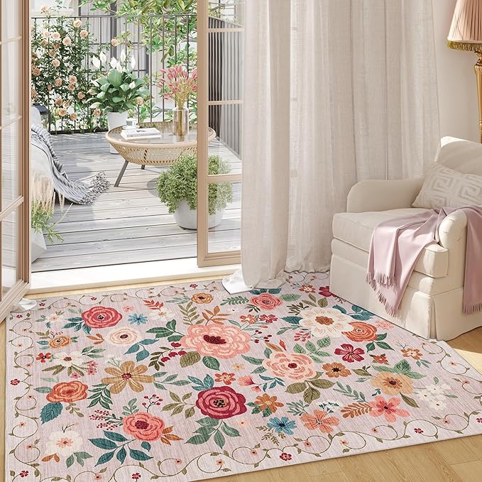 DUKINO 2x3 Rugs for Entryway, Floral Indoor Washable Door Mat, Non Slip Boho - Image 6