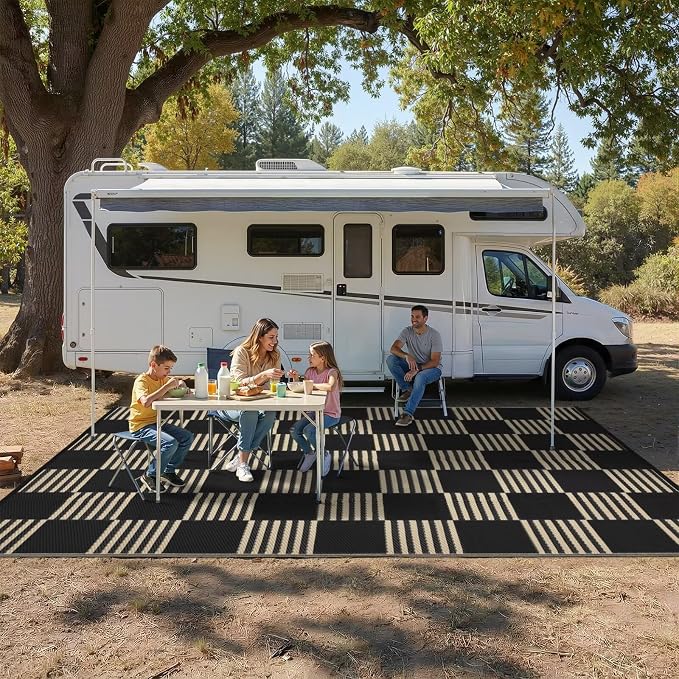 Garvee Waterproof Outdoor Rug 10x20, Checkered Foldable Plastic Straw Patio - Image 6