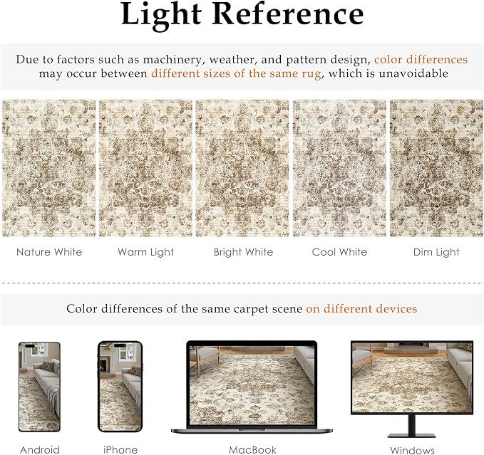 4x6 Washable Neutral Area Rug Brown Vintage Entryway Office Carpet Non-Slip - Image 9
