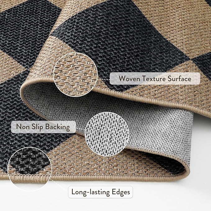 Lahome Checkered Easy Jute 5x7 Area Rugs, Washable Outdoor Patio Rug - Image 3