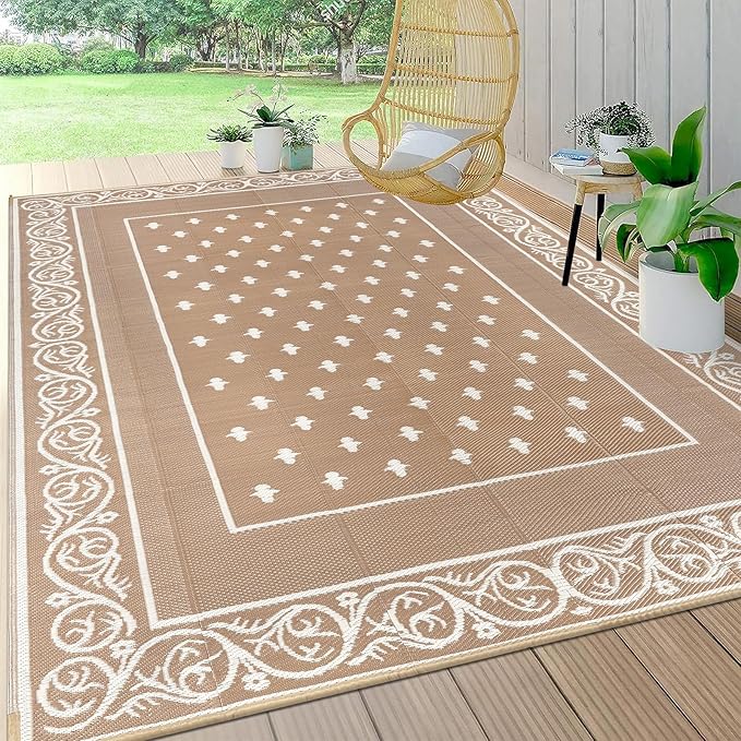 Pauwer Waterproof Outdoor Rug 6x9, Reversible Plastic Straw Patio Camping Rug by Pauwer