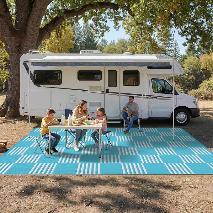 Garvee Waterproof Outdoor Rug 9x12, Checkered Foldable Plastic Straw Patio - Image 7
