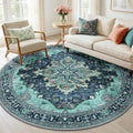 RELEANY Area Rugs Round 6ft Washable Non-Slip, Floral Vintage Distress by RELEANY