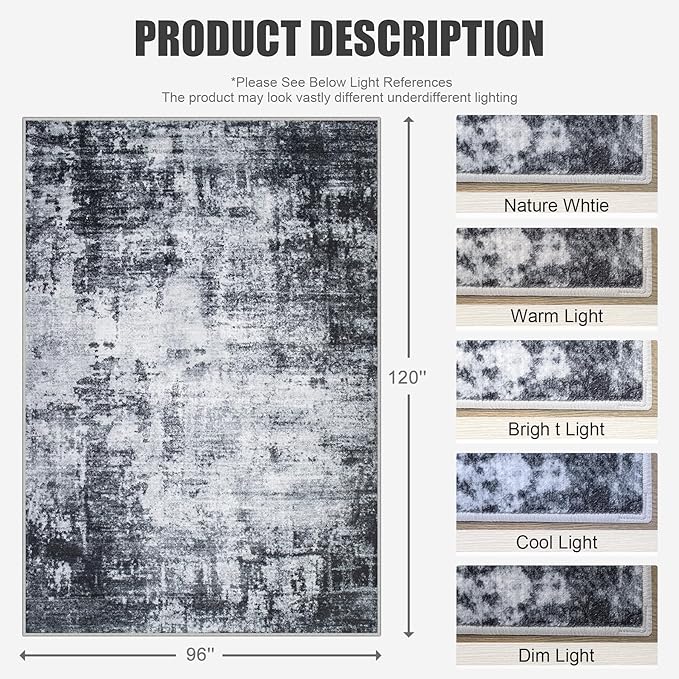 8x10 Area Rug Living Room Rug: Washable Modern Abstract Soft Thin Rug Indoor - Image 2