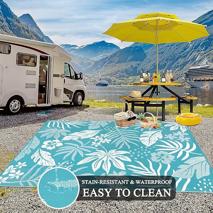 Pauwer Waterproof Outdoor Rug 8x10, Reversible Plastic Straw Patio Camping Rug - Image 5