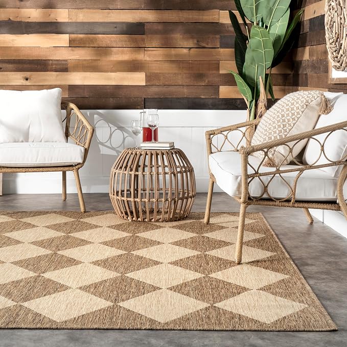 Nuloom Outdoor Performance Collection Sabina Brown/Ivory, Soft and Cozy - Image 5