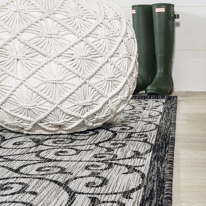 JONATHAN Y Vintage Filigree Indoor Outdoor Square Area Rug 8X8 Light Gray/Black - Image 7