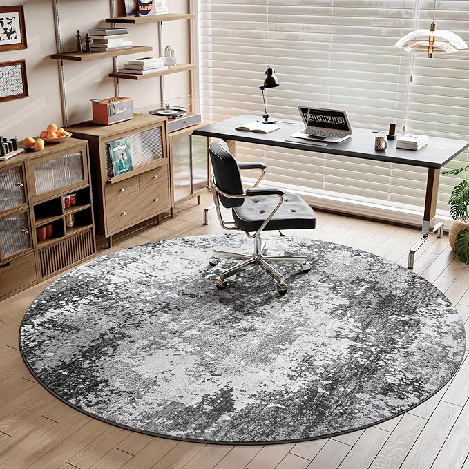 Washable 5 FT Round Rug Grey Circle Area Rugs - Image 2