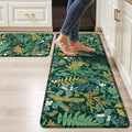 Dark Green Botanical Kitchen Rugs Set of 2 Plant Leaf Anti-Fatigue Kitchen Mat by Keensoft
