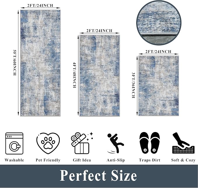 Kitchen Mats for Floor 3 Piece Set, Washable Non-Slip Farmhouse Kitchen Rugs - Image 2
