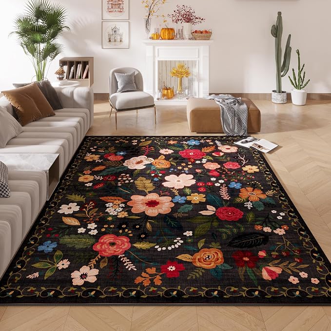 Rugcomf Area Rugs 9x12 Living Room Clearance Washable Boho Rug Non Slip Floral - Image 7