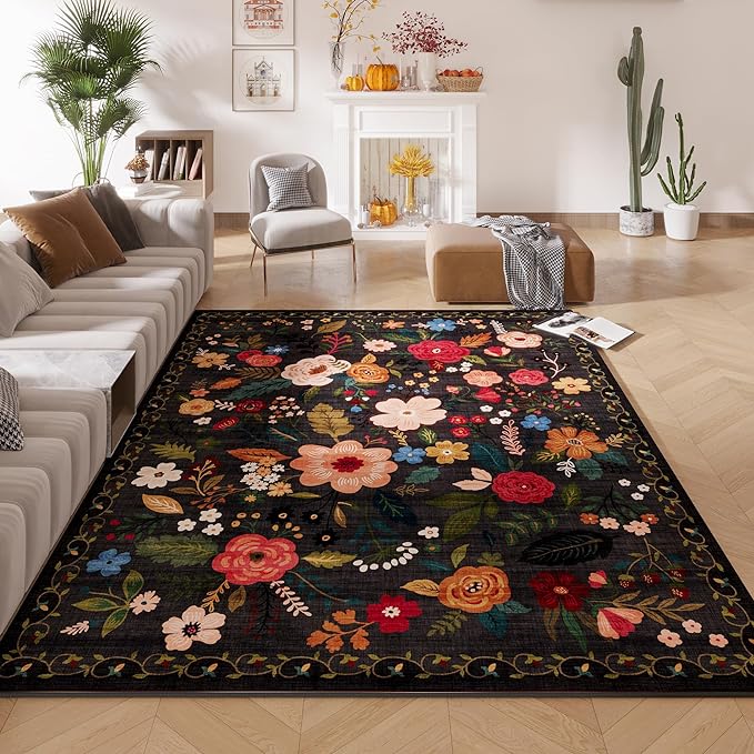 Rugcomf Living Room Rug 5x7 Rug Machine Washable Boho Area Rug Non Slip Floral by Rugcomf