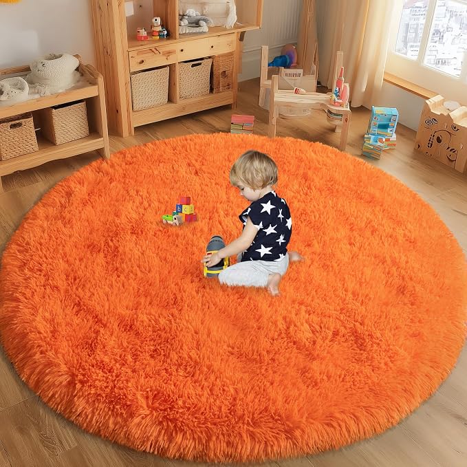 Round Orange Rug for Bedroom, 5 ft Circle Area Rugs for Living Room, Soft - Image 3