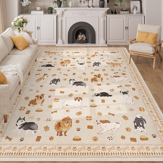 DUKINO 8x10 Area Rug, Non Slip Washable Animal Dog Rug by DUKINO