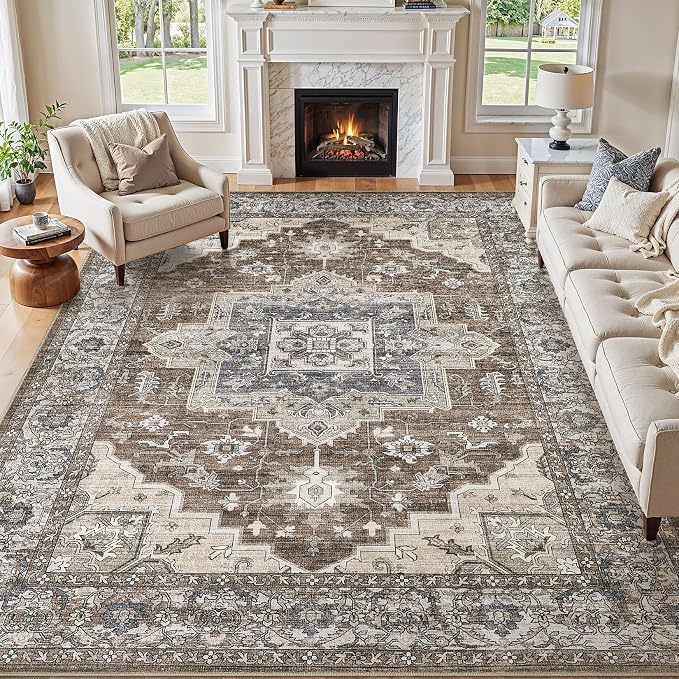 7x9 Area Rugs Living Room: Washable Vintage Rug Large Non-Slip Stain Resistant by JessibouAreaRug
