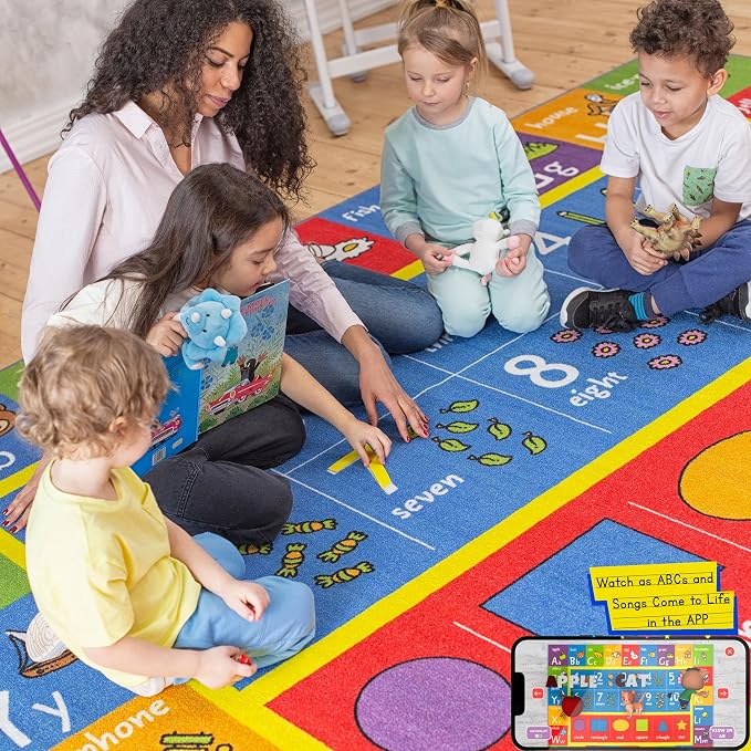 KC Cubs 5x7 ABC Alphabet, Numbers & Shapes Rug – Educational Non-Slip Play Mat - Image 2