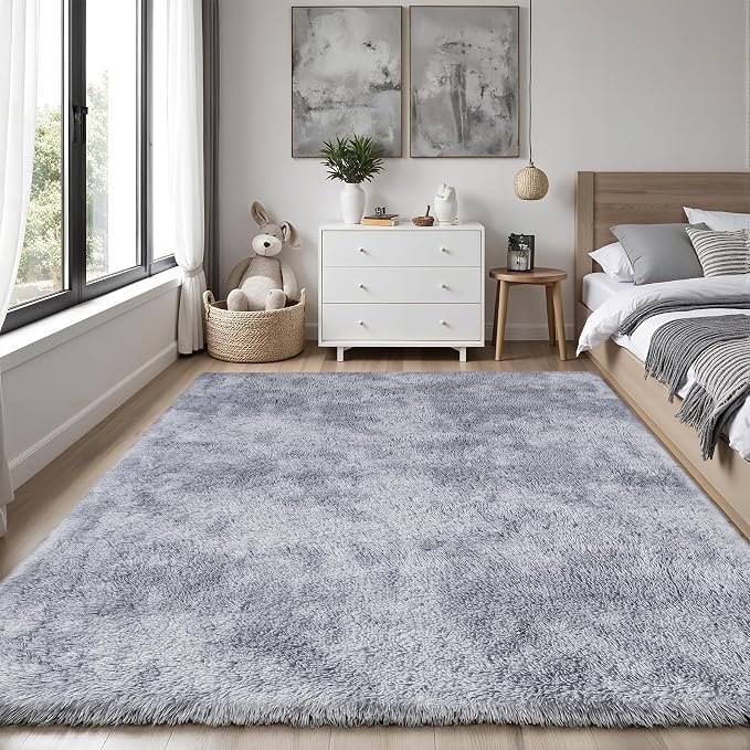 Area Rug for Living Room Bedroom: 6x9 Light Grey Soft Fluffy Shag Upgrade - Image 2