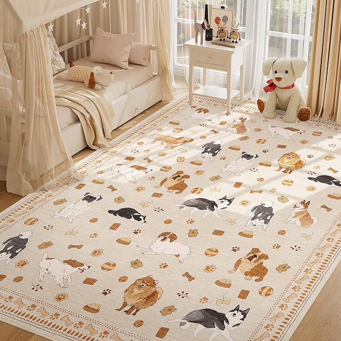 DUKINO 8x10 Area Rug, Non Slip Washable Animal Dog Rug - Image 2