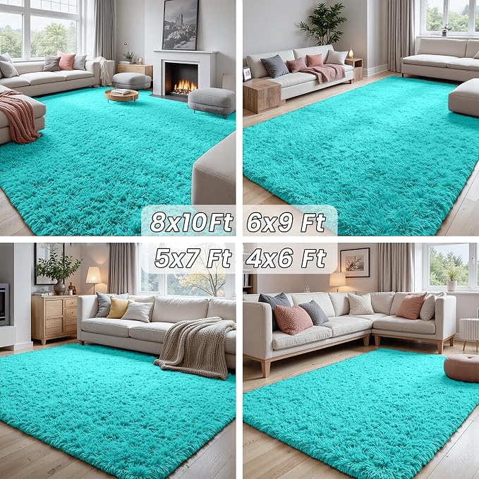 4x6 Area Rugs for Living Room Rug: Soft Fluffy Shag Teal Blue Rugs for Bedroom - Image 7