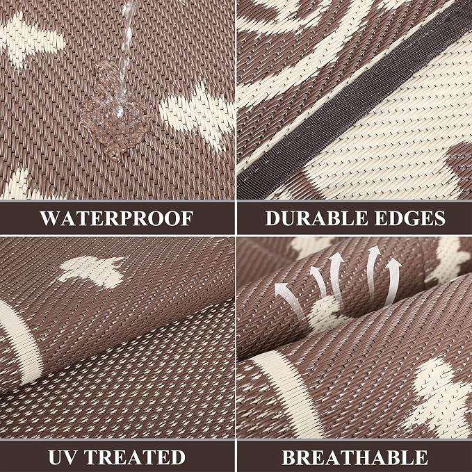 Pauwer Waterproof Outdoor Rug 10x14, Reversible Plastic Straw Patio Camping Rug - Image 3