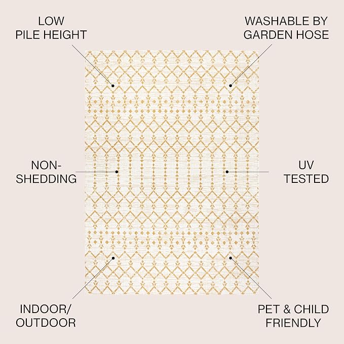 JONATHAN Y Moroccan Geometric Indoor Outdoor Area Rug 9X12 Cream/Yellow - Image 3