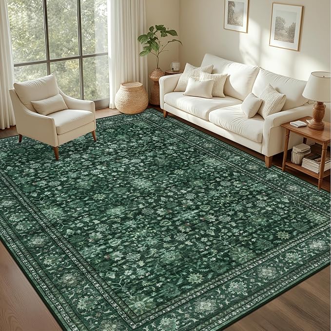 8x10 Area Rugs for Living Room: Washable Rug Soft Vintage Distressed Floral - Image 3