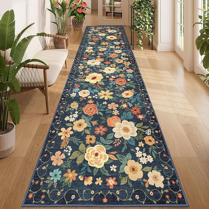 DUKINO 3x12 Washable Runner Rug, Non Slip Soft Floral Hallway Runner Rug by DUKINO