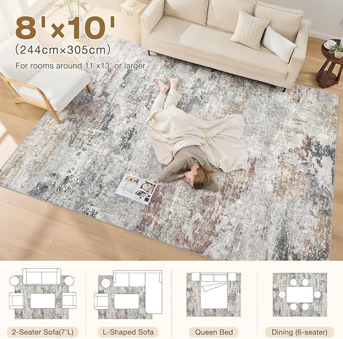 DMOYEST 8x10 Area Rug for Living Room, Washable & Non Slip Large Indoor Carpet - Image 9