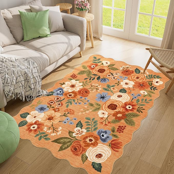 DUKINO 4x6 Area Rug, Floral Non-Slip Indoor Washable Rug - Image 5