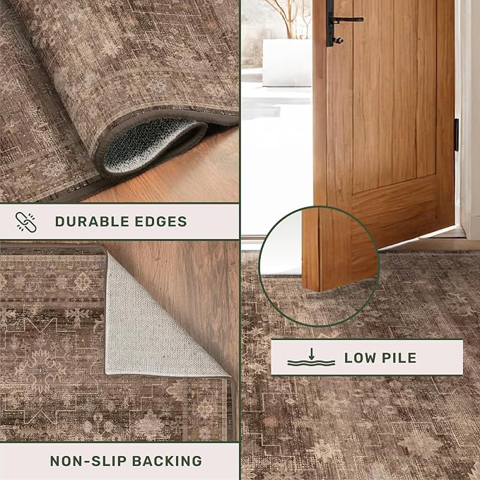 Brown Boho Washable 3x6 Entryway Runner Rug, Indoor Hallway Kitchen Floor Rug - Image 5