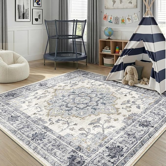 CAPALOCA Machine Washable Rugs Nursery Rug Sq8ft Cute Girl Non Slip Low Pile - Image 9