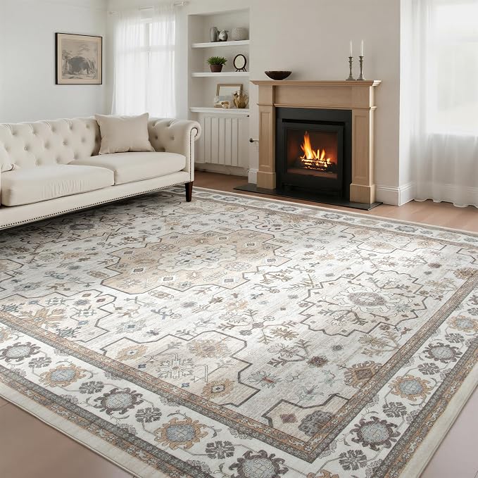 Washable Rugs 8x10 Area Rugs for Living Room, Ultra Soft Faux Wool Retro Carpets - Image 7