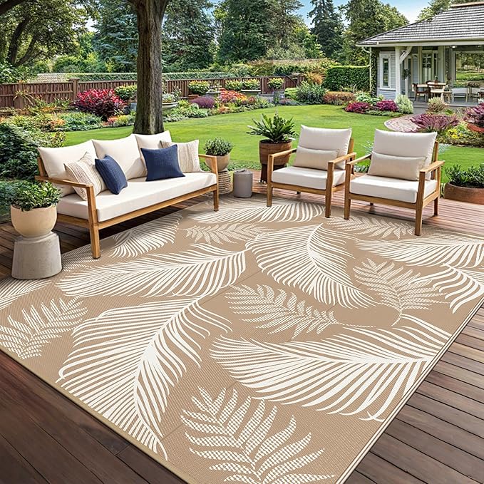 Pauwer Waterproof Outdoor Rug 8x10, Reversible Plastic Straw Patio Camping Rug by Pauwer