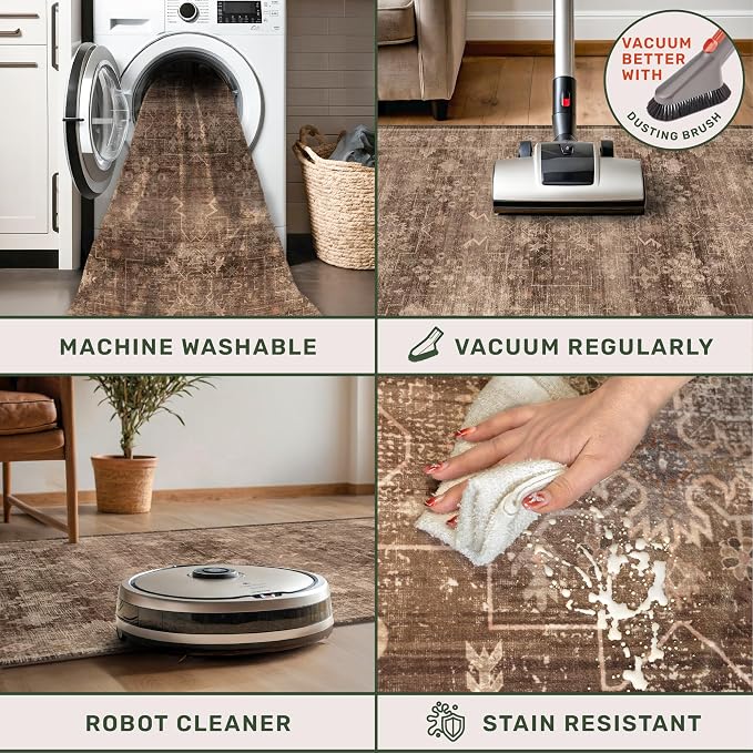 Brown Washable Long Runners for Hallways, 2x10 Wide Kitchen Runner Rug - Image 4