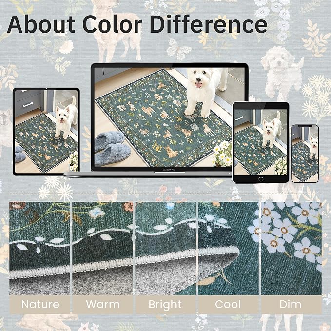 Soalmost Dog 5x7 Area Rugs for Living Room, Machine Washable Animal Floral - Image 8