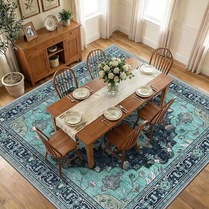 RELEANY Area Rugs Square 10ft Washable Non-Slip, Floral Vintage Distress by RELEANY