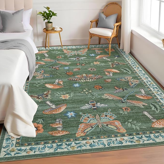 ROYHOME Mushroom Insect Area Rug 4x6 Green - Image 5