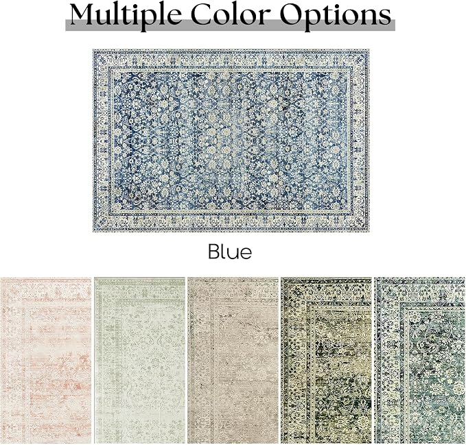 Blue Area Rug for Living Room 8x10 Washable Vintage Farmhouse Big Large Boho - Image 6