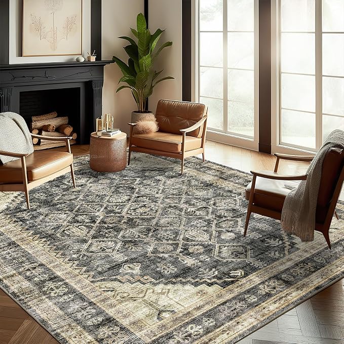 CHAMPLANT Washable Area Rug 8'x10' Retro Boho Design Non-Shedding Non-Slip Easy - Image 2