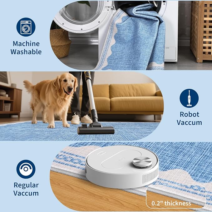 GarveeHome 2x6 Runner Rug for Hallway Washable Kitchen Rugs Non Slip Solid Blue - Image 5