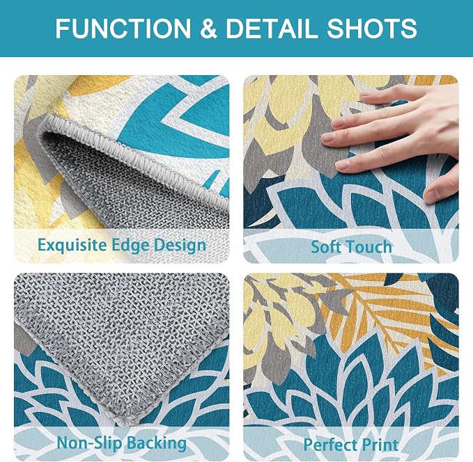 Colorful 3x5 Washable Rug for Living Room Tropical Botanical Modern Floral - Image 4
