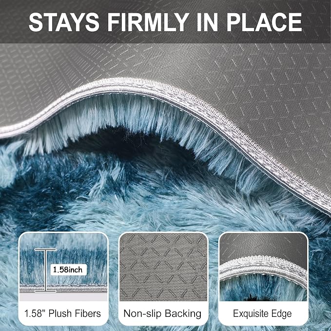 2x10 Feet Soft Fluffy Blue Runner Rug - Image 6